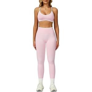 ABOCIW Womens 2 Piece Workout Sets Seamless Color Block Sports Bra Scrunch Butt Lifting High Waist Leggings Gym Set, Small