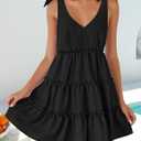 ZESICA Womens 2026 Summer Casual V Neck Sleeveless Mini Dress Tie Shoulder Tiered Ruffle Swing A Line Short Sundresses (Black, S)