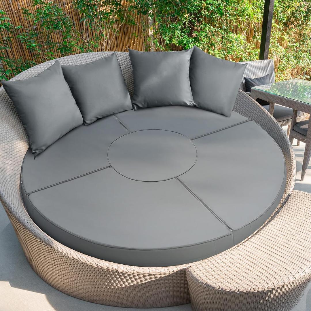 Patelai 66" Replacement Outdoor Daybed Cushion Cover Round Waterproof Fade Resistant Sun Bed Outdoor Cushion Cover Patio (Grey)
