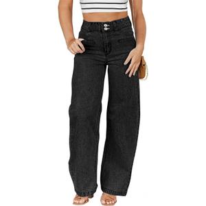 Eytino Women Plus Size Wide Leg Jeans High Waisted Stretchy Straight Leg Jeans Loose Trendy Denim Pants (3X, Black)