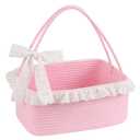 OIAHOMY Gift Basket with Long Handles, Large Woven Baskets for Gifts with Gift Bag, Ribbons and Lace, Cotton Rope Storage Basket for Birthdays, Baby Showers, Picnic, Wedding DIY Presents - Pink