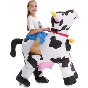 Inflatable Cow Costume Kids Boys Girls, Blow up Ride on Animal Cosplay Teen, Riding Halloween Rider Clothes Child 7-10 Yrs (47"-59")