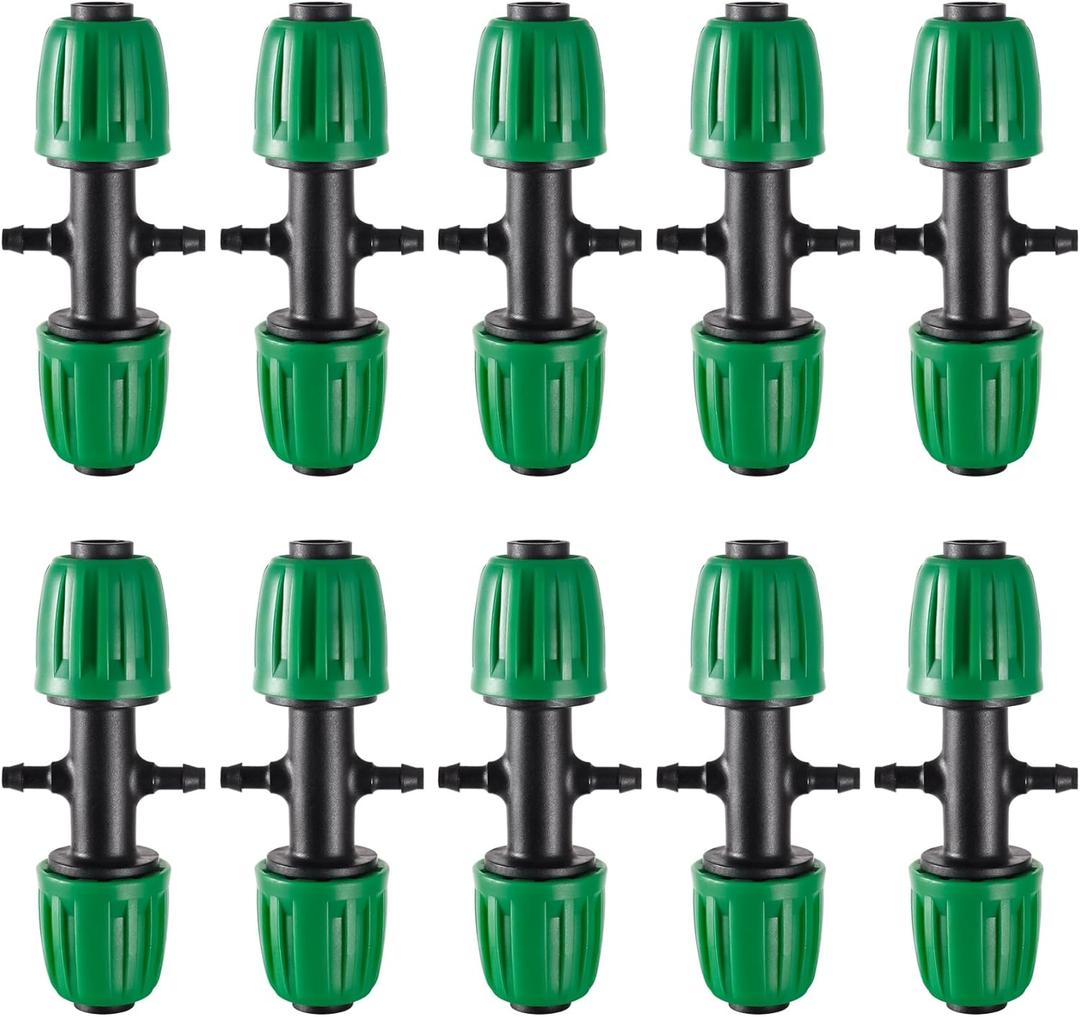 10 Pcs 1/2" to 1/4" Barbed Tee Connector, 1/2 Inch to 1/4 Inch Drip Irrigation Fittings Drip Line Reducer Tee Connectors 1/2" to 1/4" 4-Way Splitter Connectors for Garden Drip Irrigation System