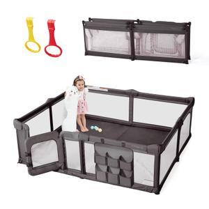 Baby Playpen,71"x79" Foldable Playpen for Babies and Toddlers with Gate,Large Baby Play Pens with Zipper Door,Play Yards Play Area (Deep Grey)