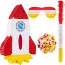 Space Piatas for Birthday Party Rocket Piata with Stick, Blindfold, Confetti for Adults Birthday Baby Shower Party Supplies