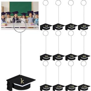 Motiskyy 13 Pcs K-12 Graduation Photo Holders with Clips 2026 Wooden Grad Card Pictures Display Table Number Stand Centerpieces Congrats Diploma Decor Gift for School Years Party Supplies