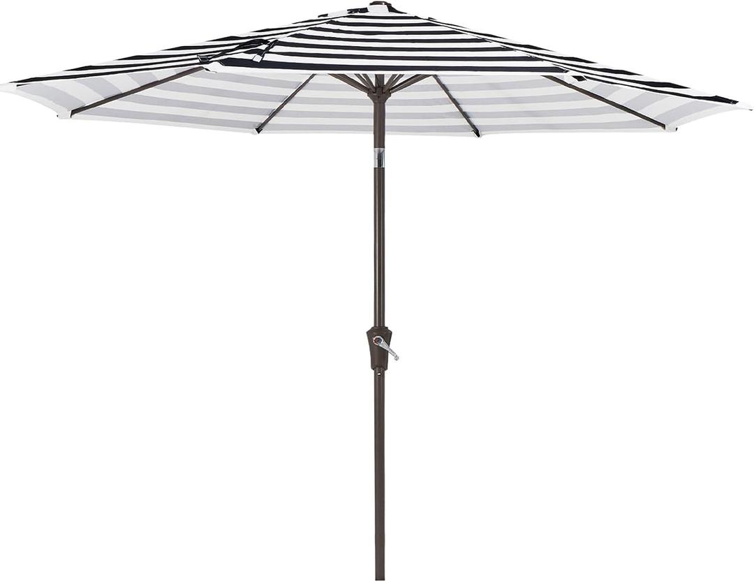 MEWAY 9ft Patio Umbrella Outdoor Table Umbrellas with Push Button Tilt and Crank, Market Umbrella 8 Sturdy Ribs for Deck, Garden, Pool and Backyard, Black-white-striped