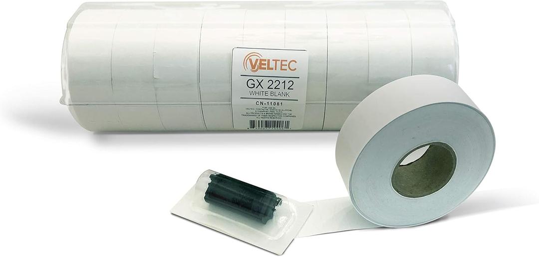 2212 White Pricing Labels for Garvey (22-6, 22-7, 22-8) and Contact (6.22, 7.22, 8.22) One-Line Price Gun/Labelers, Free Ink Roller  9 Rolls, 11,000 Labels with Security Slits