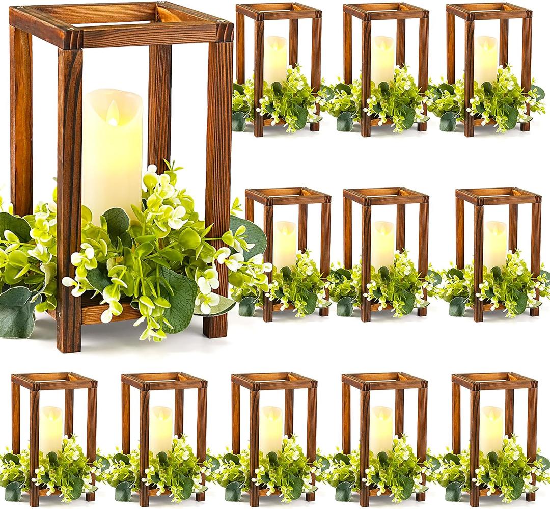 12 Set Wooden Wedding Lantern Centerpiece, Lantern Candle Holder for Farmhouse Candle Lantern for Table Fireplace, Perfect for Table Decoration & Country Barn Weddings(No Candles & Flowers)