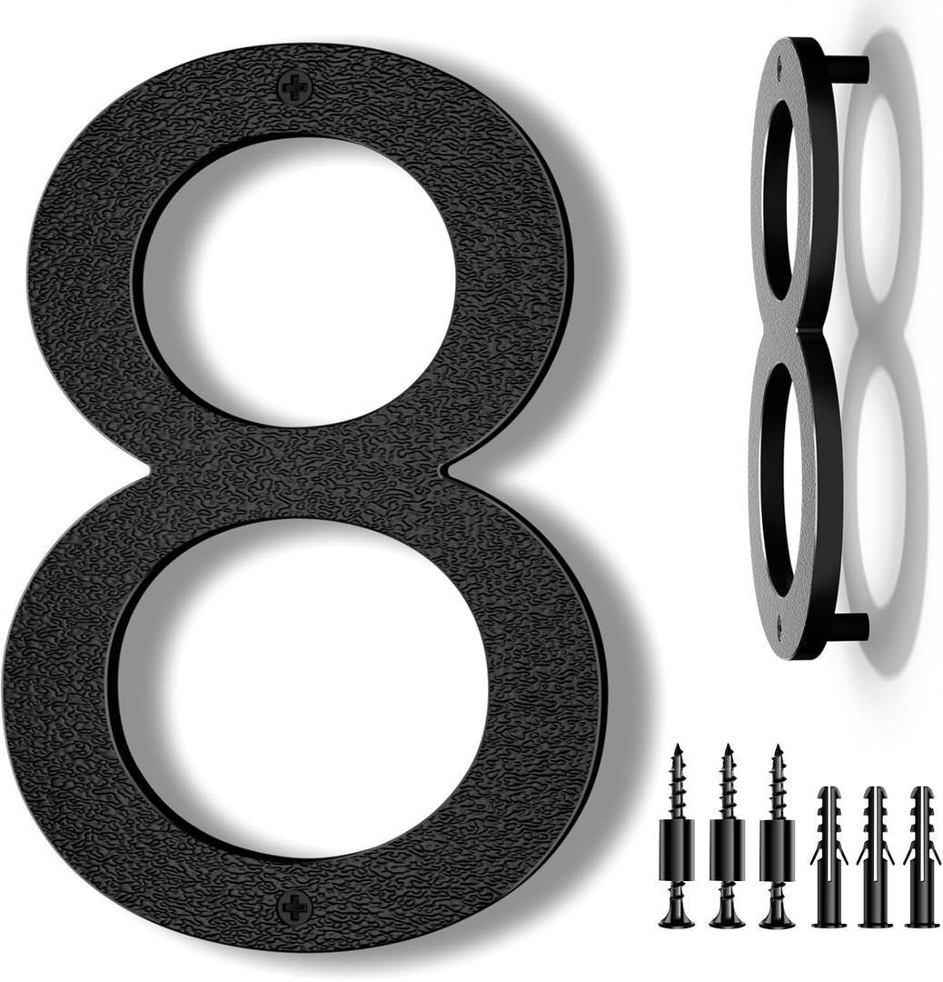 8 Inch Large Floating House Numbers, Black Modern House Number for Outside, Home Address Numbers for Outdoor Garage Gate Wall Street (8)