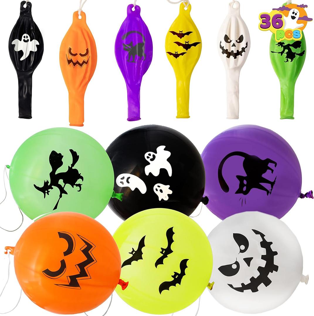 JOYIN 36 Pieces Halloween Punch Balloons for Kids Game Birthday Party Favor Supplies Decorations, Trick or Treat Toys, School Classroom Game Goodie Bags Stuffers