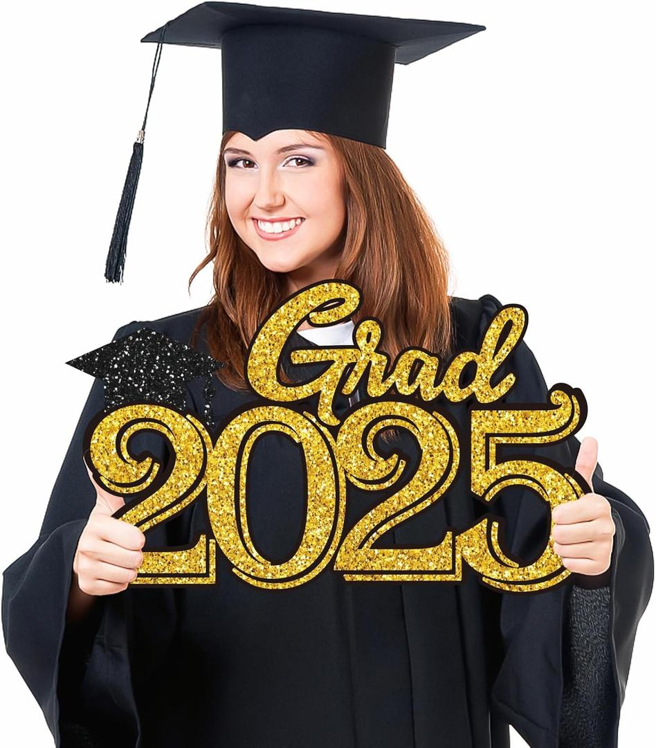 Graduation Party Decorations for Class of 2025 - Gold Grad 2025 Wood Sign Photo Prop for Class of 2025 College High School Graduation Party Supplies
