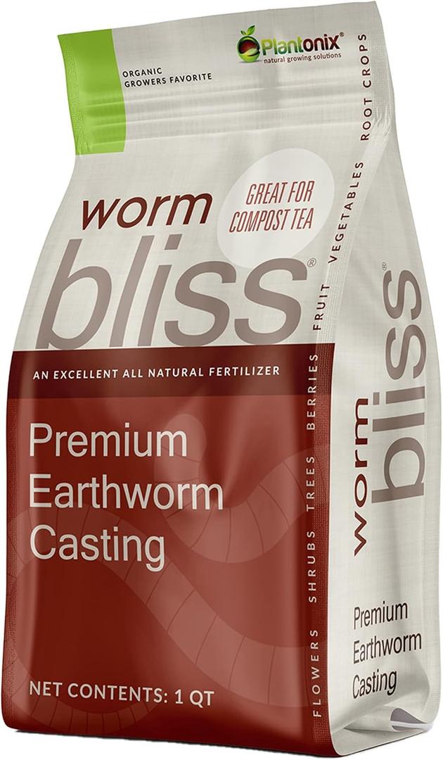 Worm Bliss (1 Qt) - Organic Worm Castings for Plants & Gardening - OMRI-Listed Earthworm Castings for Plants, Vegetables, Flowers, & Potting Soil - Organic Garden Fertilizer Rich in Nutrients (EXP 06/30/28)