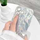 Lovmooful Compatible for iPhone 16 Case Cute Sparkle Pleated Texture with Glitter Lens Protector Design Bumper Protector for Girls Women Soft TPU+PC Shockproof Protective Girly-Silver