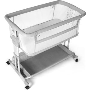 Cowiewie Bassinet Bedside Sleeper, Rocking Bassinet for Baby with 4 Wheels & 7 Adjustable Height, 360 All-Round Breathable Mesh Sides Bedside Crib, 2025 New Cowiewie Bassinet Bedside Sleeper, Rocking Bassinet for Baby with 4 Wheels & 7 Adjustable Height, 360 All-Round Breathable Mesh Sides Bedside Crib, 2025 New