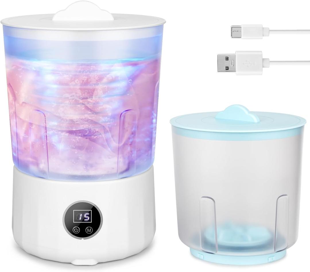 Underwear Washing Machine - Rechargeable Dual-Bucket Mini Washing Machine w/ 1.5L Isolated Tubs, Bionic Hand-Wash Tech for Travel, Camping, Dorm | 3 Modes, 3000mAh