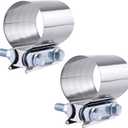2Pcs 1.5inch Butt Joint Exhaust Band Clamp Stainless Steel Exhaust Muffler Clamp For Exhaust Pipes Muffler Ends And Exhaust System Connection (40MM)