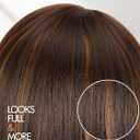 Quantum Love Highlight Bob Wig Layered Cut Mixed Brown Side Part Short Straight Glueless Bob Wigs for Women Realistic Hairline Synthetic Heat Resistant Fiber Hair