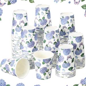 Maxcheck 100 Pcs Spring Hydrangea Butterfly 12 oz Disposable Paper Coffee Cups Blue Purple Flower Cups for Tea Party Supplies Decoration Hot Cold Drinks Wedding Birthday Bridal Baby Shower Beverages