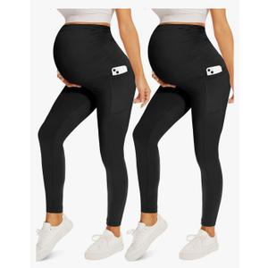 Fotociti 2/3/4 Pack Maternity Leggings With Pockets Over The Belly,Womens Pregnancy Workout Yoga Active Soft Tights Pants XL
