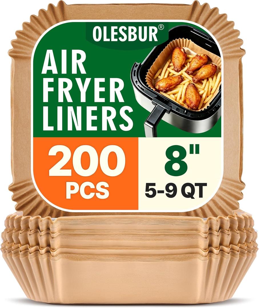 OLESBUR Air Fryer Liners Disposable, 200Pcs 8 Inch Airfryer Paper Liners, Unbleached Parchment Paper for Air Fryer Basket, Non-Stick Air Fryer Accessories, Liners for Baking, Parchment Paper Sheets
