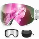 Snowalva Ski Goggles, Snowboard Goggles with 2 UV400 Anti-Fog Detachable Magnet Lenses for Men & Women Adult