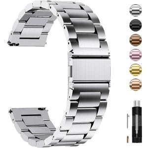 Fullmosa Stainless Steel Watch Band 16mm 18mm 19mm 20mm 22mm 24mm, Quick Release Metal Replacement Strap with Removable Links, Includes Spring Bars & Link Removal Tool for Men Women (20mm, Silver) (20MM(See Diagram)