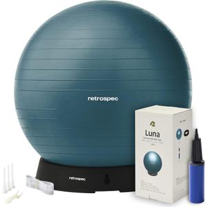 Retrospec Luna Exercise Ball, Base & Pump/Ball & Pump with Anti-Burst Material - Fitness Gym Swiss Ball - Perfect for Balance, Stability, Yoga, Pilates, Pregnancy & Birthing (75cm, Ocean Blue)