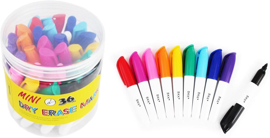 SKKSTATIONERY 36-Pcs Mini Dry Erase Markers, Whiteboard Markers, Marker Pens 3.5'', Markers