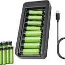 Amazon Basics Rechargeable NiMh Battery with Bay Charger, 8 AAA 800mAh + 8 AA 2000mAh, No AC Power Adapter, USB C Port, Pack of 16, Black