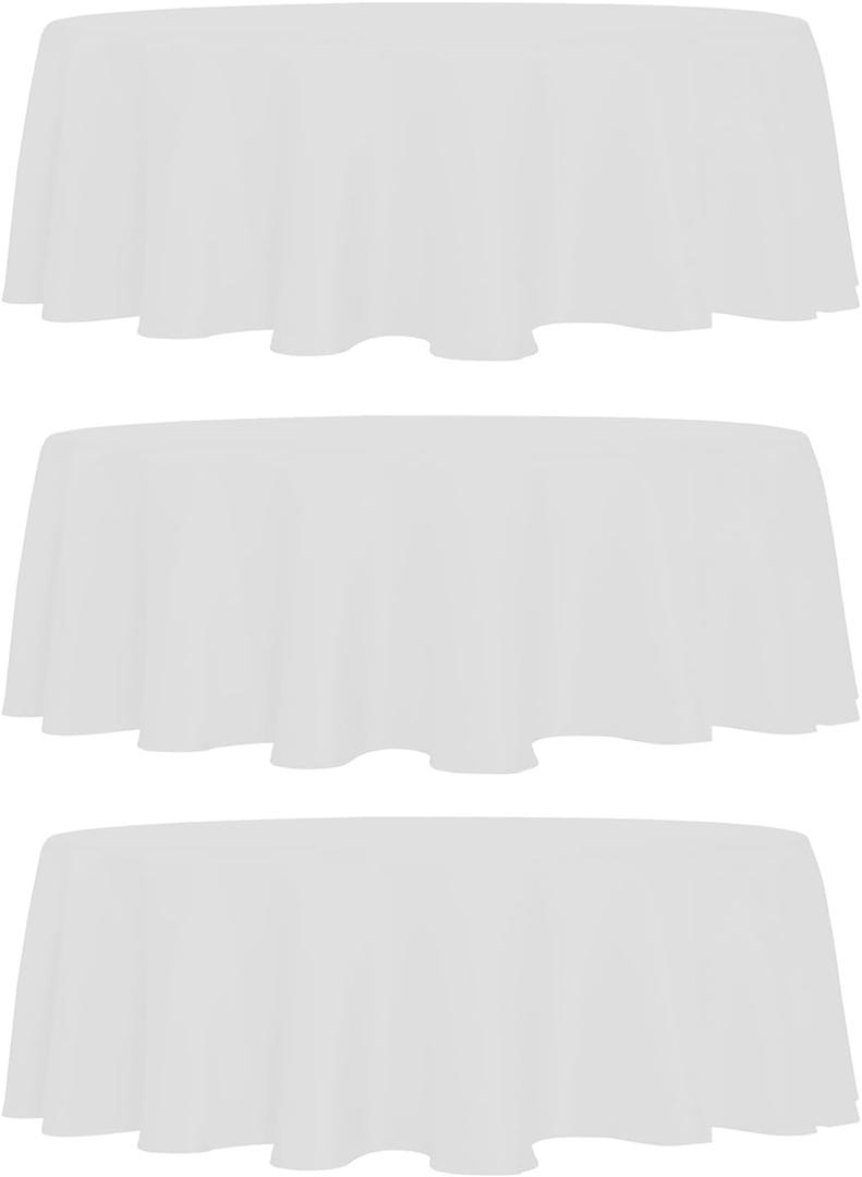 3 Pack White Tablecloths for Round Tables 120 x 120 Inch, Wrinkle Resistant Polyester Table Cloth, Polyester Fabric Table Covers for Wedding, Party, Banquet