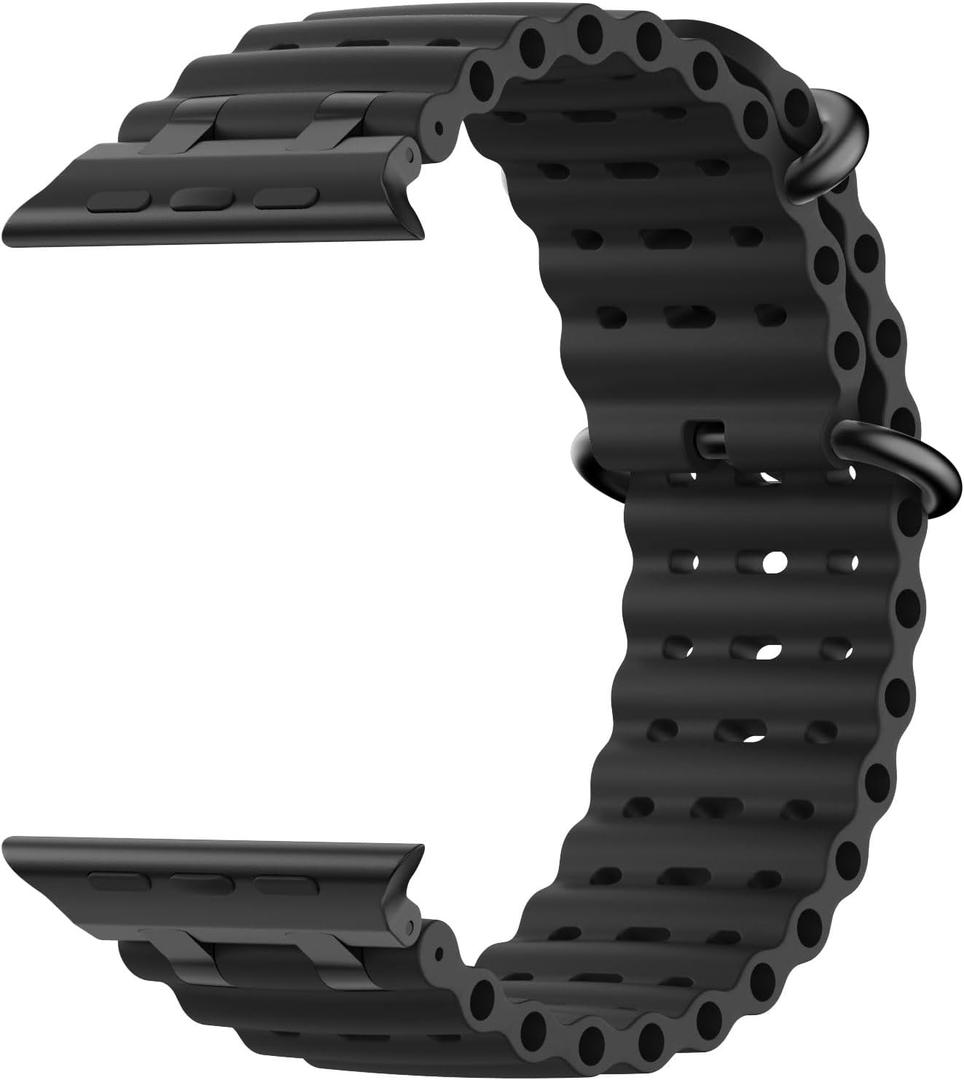 Upgraded Ocean Band Compatible with Apple Watch Ultra 3/2/1 49mm, S11/S10 46mm, 9/8/7 45mm, SE3/SE2/SE/6/5/4 44mm, 3/2/1 42mm, Metal Connector Breathable Sport Watch Strap for Men Women