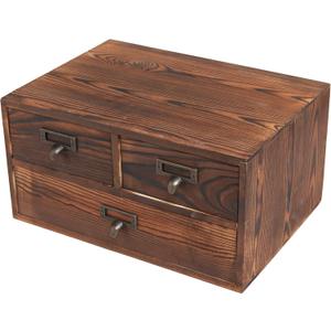 MyGift Wooden Desk Organizer with Drawers, Dark Brown Wood Desktop Storage Cabinet with 3 Drawers for Office Supplies, Sewing Kits and Accessories