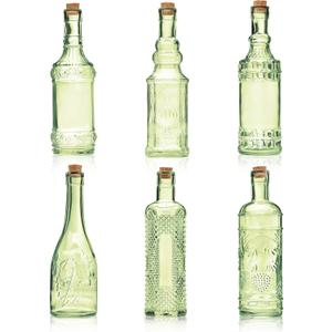 Assorted Green Glass Bottles with Corks, 6 Pack, 2.5in X 9in, 16oz
