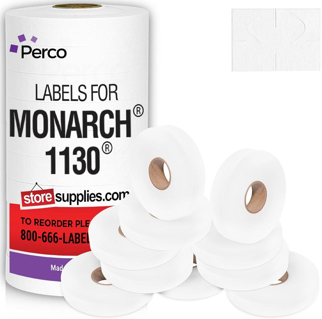 Perco White Pricing Labels for Monarch 1130 Price Gun - 1 Sleeve, 25,000 Blank Marking Labels - with Ink Roll Included