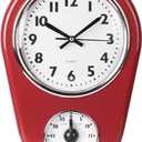 Retro Kitchen Timer Wall Clock,Hanging Clock with Timer | Hanging Clock | Home & Office | Bathroom & Kitchen | Indoor Decor | Classic Style(Red)