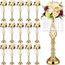 Gold Wedding Centerpieces for Table Crystal Flower Stand 19.3 Inch Gold Table Vase with Chandelier, Metal Flower Holders for Wedding, Bridal Shower Party, Dinner Tabletop Decoration, 10 Pcs
