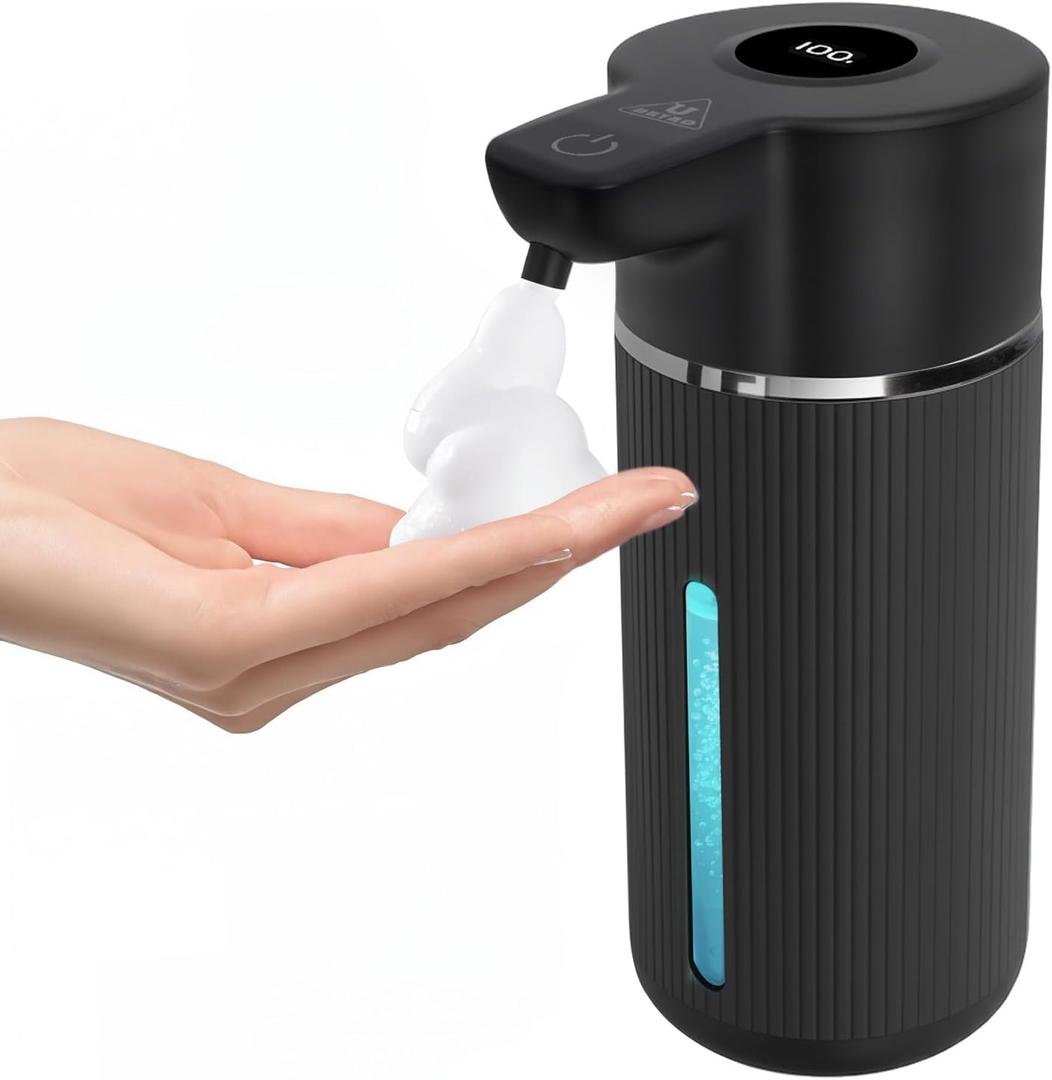 Touchless Automatic Soap Dispenser for Kitchen and Bathroom, Liquid Hand Soap Dispenser, Water-Resistant and Rechargeable, 14.2oz/420ml Intelligent Digital Display4-Level Adjustable,Modern (Black)