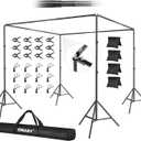 EMART Backdrop Stand, 10x10x7ft Square Large Adjustable Background Support System with 308 Angle Rotatable Connector, 12 Clamps, 4 Sandbag and Carry Bag for Paties, Wedding, Photography Studio, Video (Black)