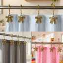 Gold Bow Knot Shower Curtain Hooks, 12PCS Rust Proof Shower Curtain Rings for Bathroom, Metal Decorative Shower Curtain Hangers Bathroom Accessories