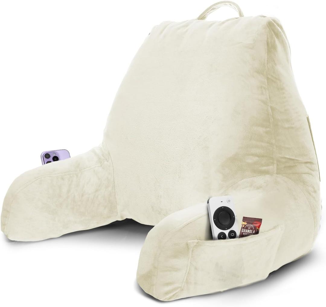Nestl Reading Pillow with Shredded Memory Foam, Designed for Sitting Up in Bed and Couch, Back and Arms Adjustable Support for Adult & Teens Backrest Pillows for Reading, with Washable Cover Off White Standard 18"