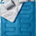 MEREZA Double Sleeping Bag for Adults Mens with Pillow, XL Queen Size Two Person Sleeping Bag for All Season Camping Hiking Backpacking 2 Person Sleeping Bags for Cold Weather & Warm