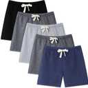 5 Pack Boys/Toddler/Kids Shorts French Terry Cotton with Drawstring Elastic Waist Summer Athletic Casual Boy Short (Gray, L)