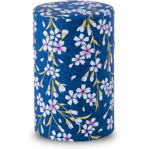 NOREN Japanese Tea Canister Tin (Yuzen Washi Paper), 3.5oz Size Made in JAPAN with Includes Inner Lid of Airtight Damp-Proof/Kitchen Jar for Loose Leaf Coffee Tea (Sakura of Kyoto/Navy)
