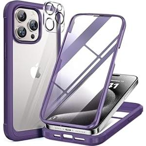 Miracase for iPhone 15 Pro Case Full-Body Built-in Glass Screen Protector& Camera Protector, Military Protective 15 Pro Phone Case Cover 6.1 inch, Purple