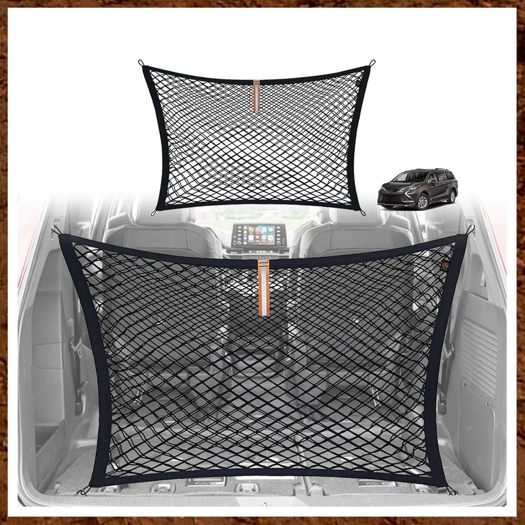 Muslogy Truck Bed Cargo Net Trunk Netting Compatible with 2021-2025 2026 Toyota Sienna Accessories, Pickup Cargo Organizer SUV Sedan Storage Net w/Heavy Duty Carabiners