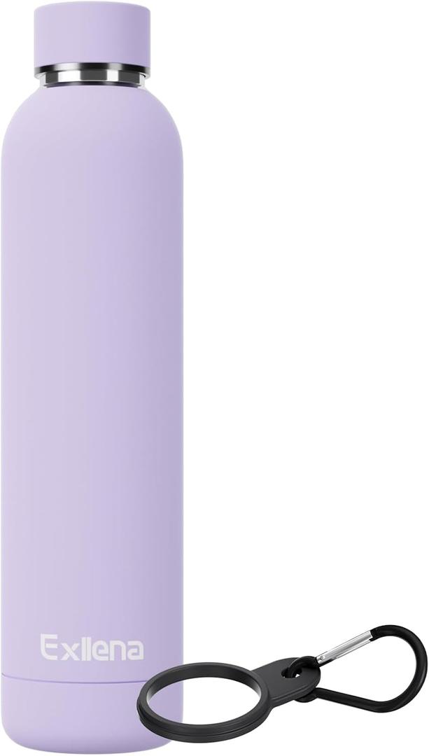 Exllena Slim Insulated Water Bottles for Travel 25oz with Clip, Double Wall Vacuum Stainless Steel Water Bottle Keeps Drinks Cold 24 Hrs/Hot 12 Hrs, 100% Leakproof, BPA Free(Purple)