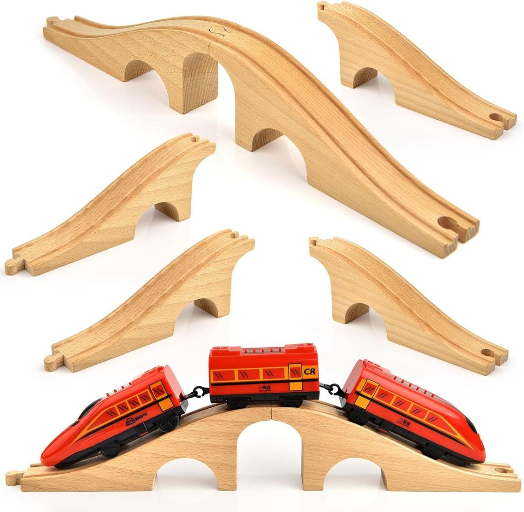 Mototo 2 Pack Wooden Train Track Bridge Wooden Train Accessories Wood Track Bridge Collection Wood Railroad Pieces Expansion Set Addition to Most Railway for Operation Christmas Shoebox Birthday Gift