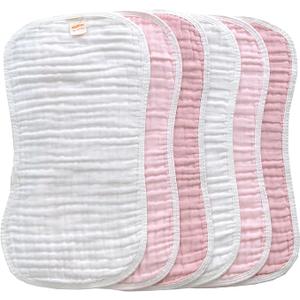 MUKIN Baby Muslin Burp Cloth Set of 3, Ultra Soft Absorbent Thick Cotton Burping Cloths for Unisex Newborn Babies, 20'' by 10'' Neutral Milk Spit Up Rags Boys Girls - Baby Must Haves. (Gradient Pink)