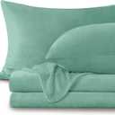 BEDELITE Flannel Sheets Queen Size Sage Green - Super Soft Fleece Sheets Set Fluffy Extra Plush, 4 Piece (Include Fitted Sheet, Flat Sheet, 2 Pillowcases) Haze Blue 